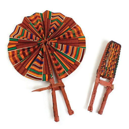 African Kente #1 Leather Folding Fan