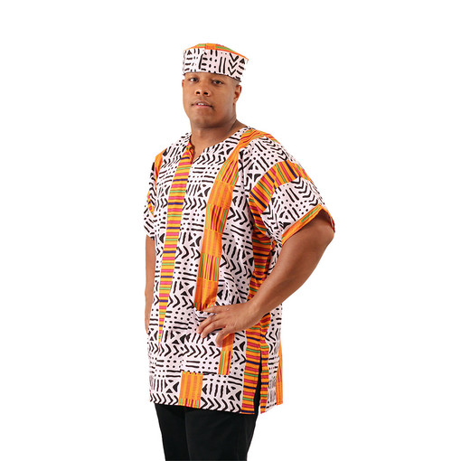 Kente Mud Print Dashiki & Cap