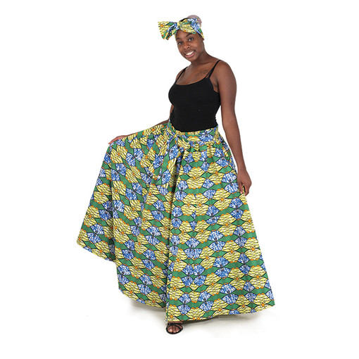 Afrocentric Long Skirt: Yellow/Green/Blu