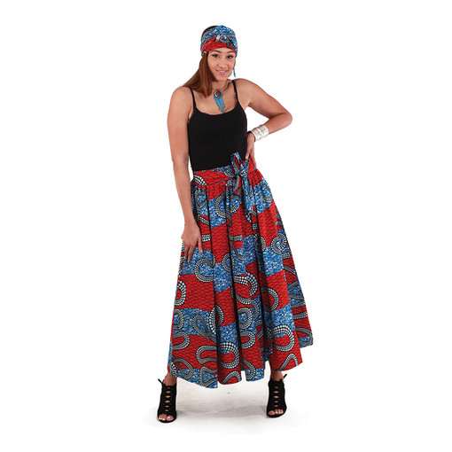 African Print Long Skirt - Red Tentacle