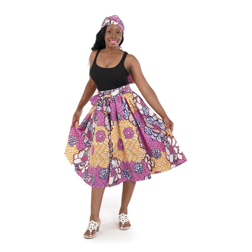 African Print Skirt: Purple/Orange