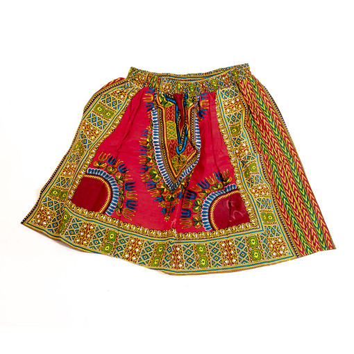 Traditional Print Short Skirt: Red