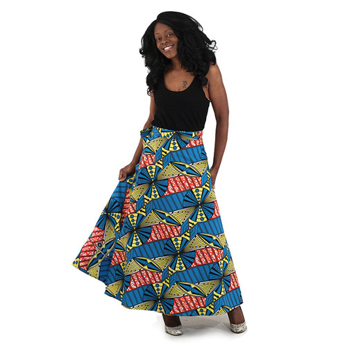 African Print Wrap Skirt - Blue Luxury - Women's Dresses-African Fashion