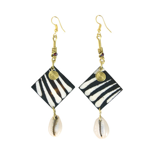 Stripe Painted Bone w/ Shell Earrings