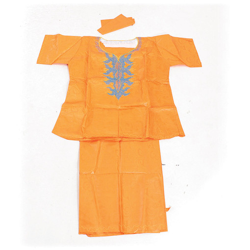 African Brocade Skirt Set: Orange