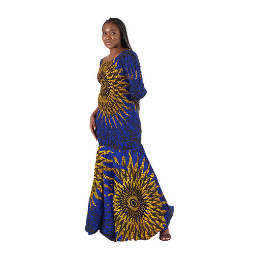 Blue Sun Elastic Long Dress - Women's Dresses-African Fashion