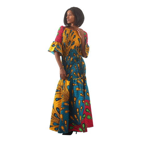 Buy African-Made Multi-Color Peacock Gown