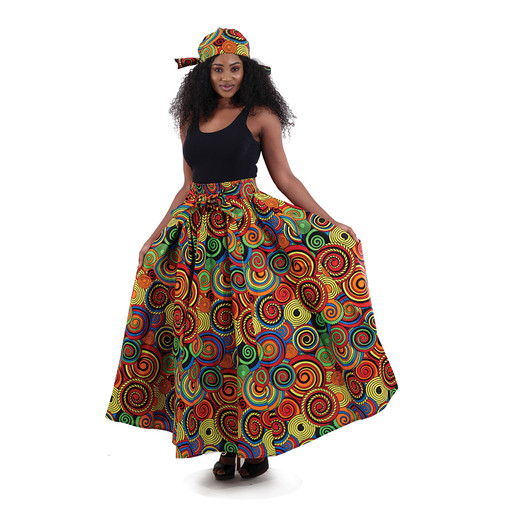 Multi-Color Print Pleated Maxi Skirt