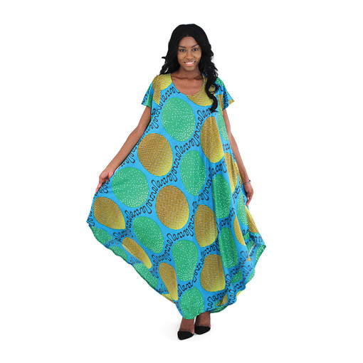 African Print Umbrella Dress: Turquoise