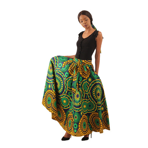 Buy Green/Orange Circle Maxi Skirt