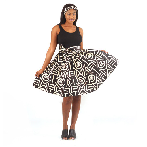 Black & Ivory Mud Print Short Skirt