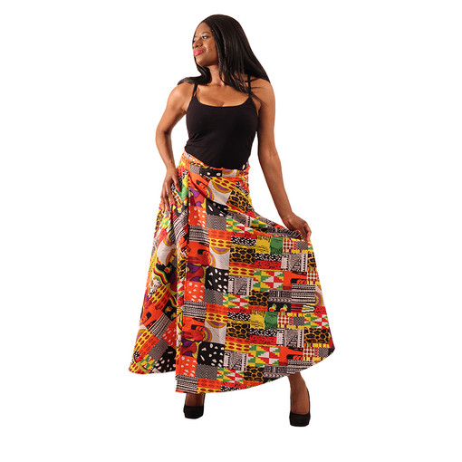 Patchwork Print Wrap Skirt