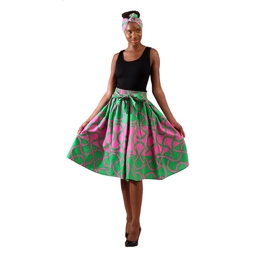 Buy Green & Pink African Print Elastic Skirt