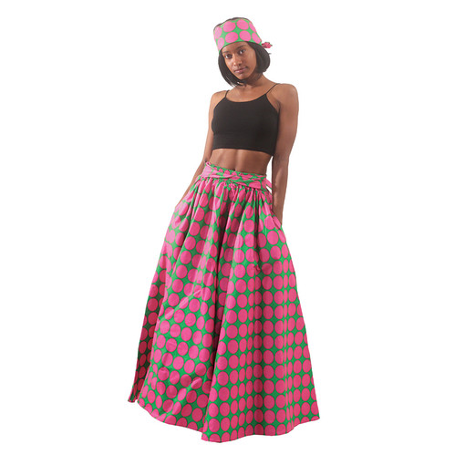 Polka Dot Maxi Skirt: Green & Pink