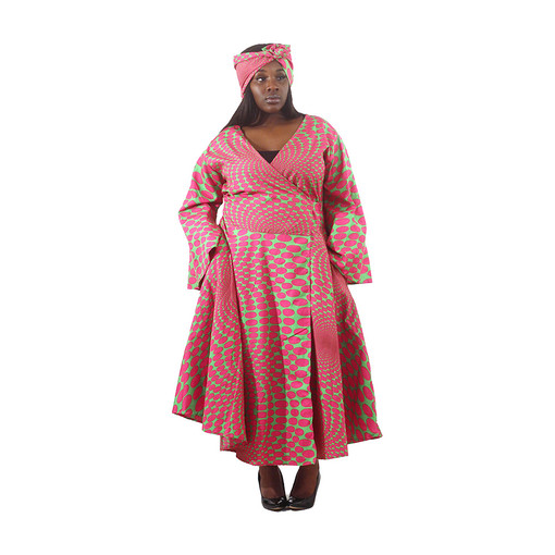 Buy Pink & Green Polka Dot Print Wrap Dress