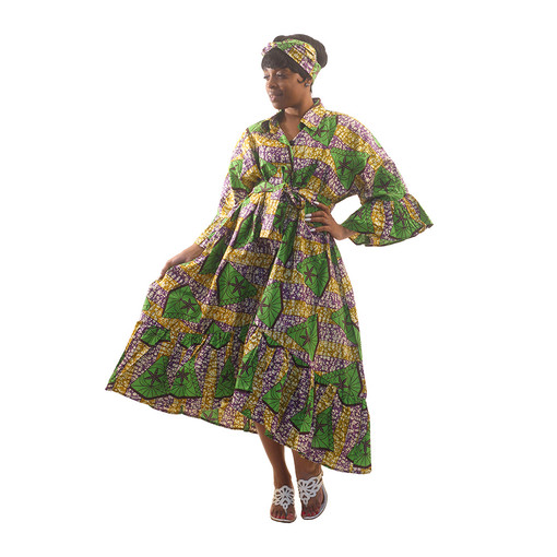 Green/Purple African Print Hi-Lo Smock