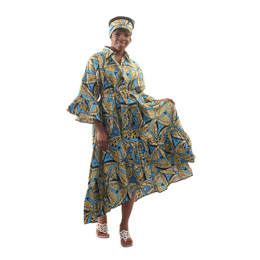 Blue/Yellow African Print Hi-Lo Smock