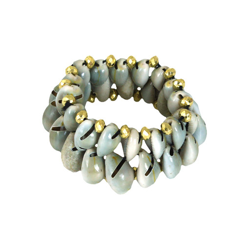 Double-Row Shell & Gold Beads Bracelet
