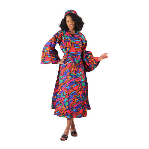 Buy Multi-Color Wrap Dress W/Head Wrap