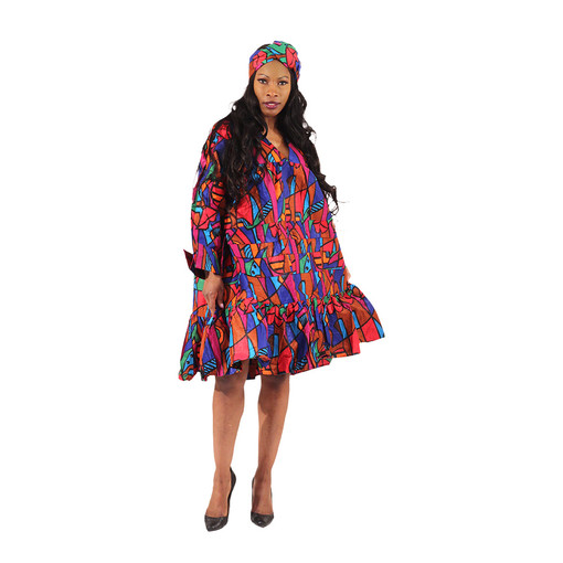 African Print Pleated Frill Dress