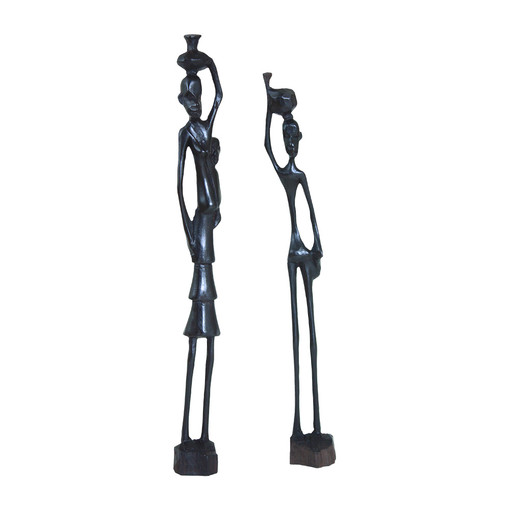 Ebony Man & Woman Statue Set