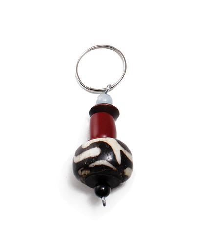 Beaded Amber & Bone Batik Key Chain