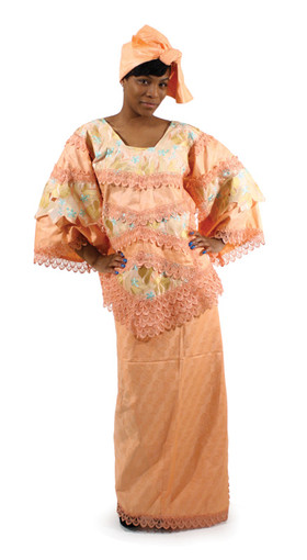 Nigerian Lace Skirt Set: Peach/Aqua