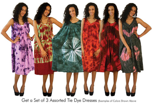 Assorted Set Of 3 Tie Dye Summer Dresses