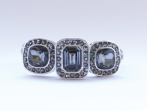 Silver Bangle: Black Diamond & Hematite