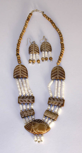 Antique Bone Elephant Necklace Set - 1
