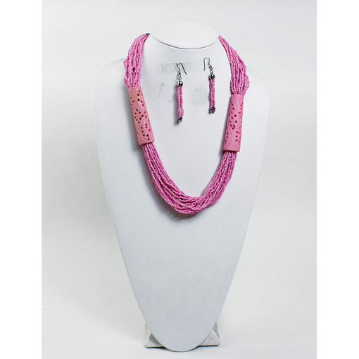 Multi-Strand Beaded Necklace Set: Pink
