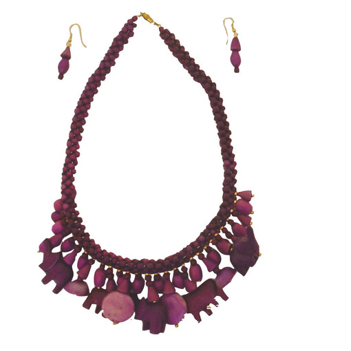 Purple Elephant Necklace & Earring Set