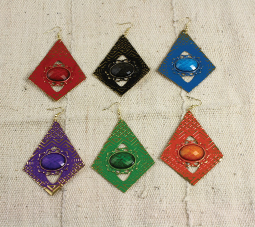 Set Of 12 Tribal Diamond Gem Earrings
