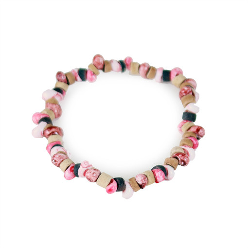 Set Of 12 Natural/Pink Bead Bracelets
