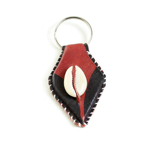 African Leather Cowrie Shell Key Chain