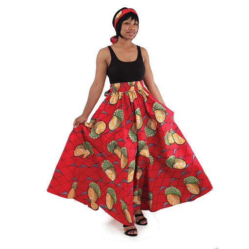 African Print Long Skirt - Red Acorn