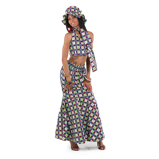 African Skirt Set: Blue/Nat/Lim