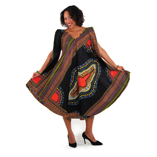 Black Traditional Print Umbrella Dress