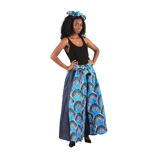 Blue African Print Denim Palazzo Pants - Africa Imports