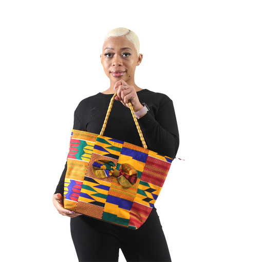 Kente Print Bow Purse w/ Beaded Handle