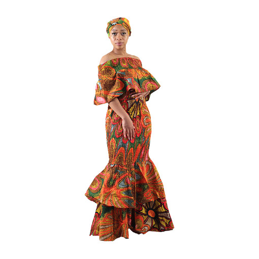 Buy African Print Ruffled Mermaid Dress