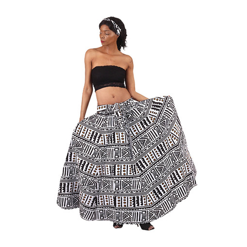 White & Black Mud Print Maxi Skirt