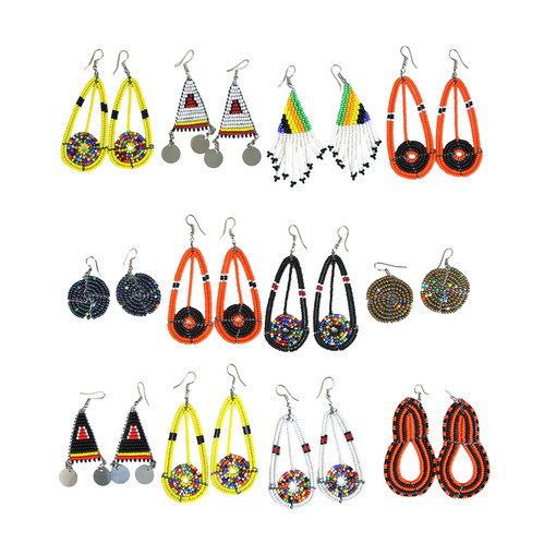 Set Of 12 Assorted Maasai Beaded Earrings