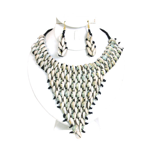 Kenyan Cowry Shell Necklace and Earrings Set