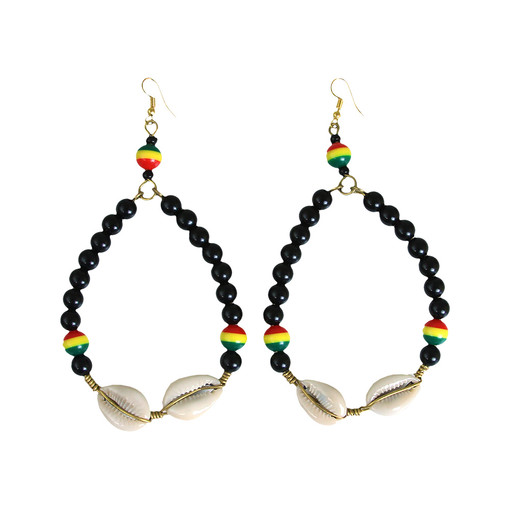 Set Of 6 Kenyan Rasta Bead & Cowrie Shell Beaded Earrings