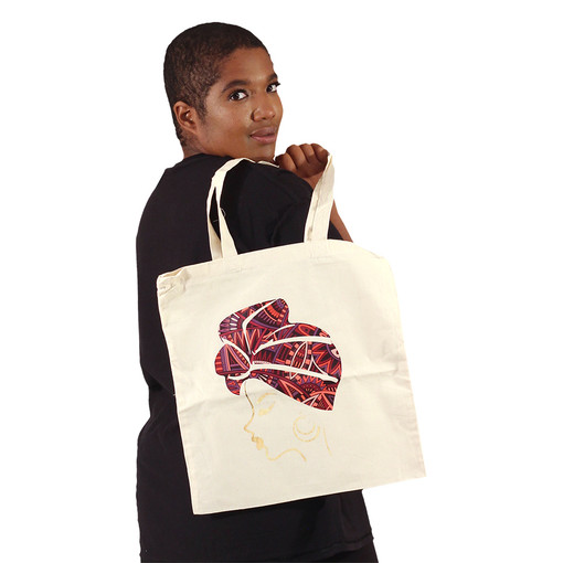 African-themed Printed White Canvas Tote