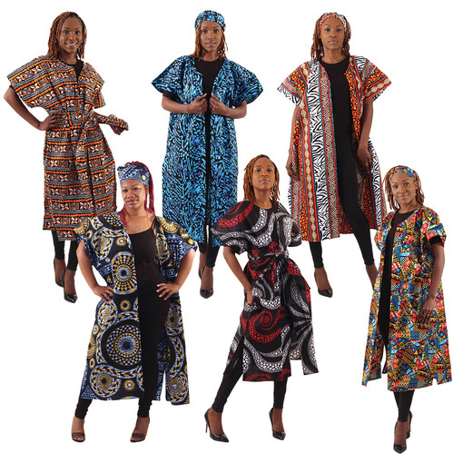 Set Of 6 Tene Bold African Print Open Kaftans