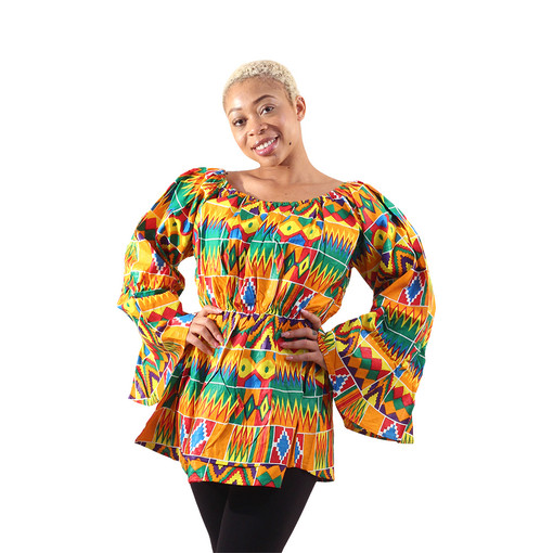 Kente Off-Shoulder Bell Sleeve Blouse