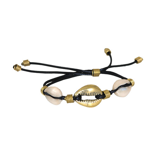 Brass & Cowrie Triple Shell Adjustable Bracelet