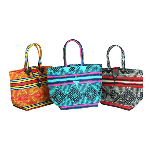 African-made Woven Plastic Flat Bottom Tote - ASSORTED